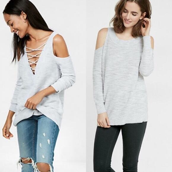 Express Sweaters - Express Two Way Lace Up Cold Shoulder Sweater XS